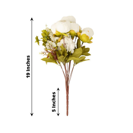 AliKopy 2 Pack 19" White Faux Silk Peony Wedding Bouquets, Elegant Des