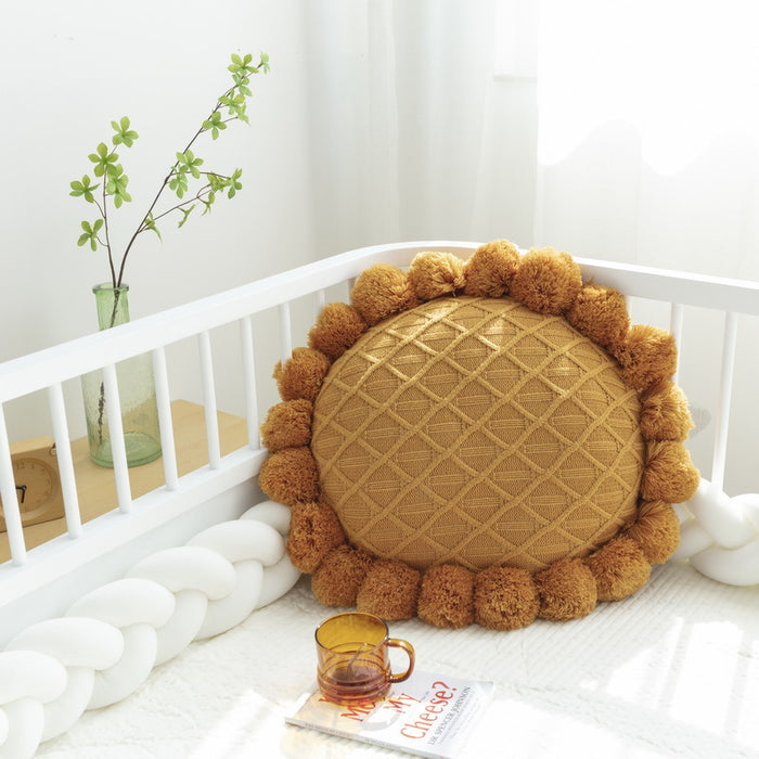 Luxurious Hand-Knitted Sunflower Pillow Cover in Scandinavian Style