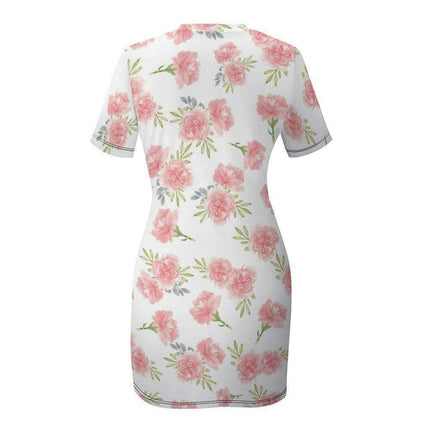 Chic White Wrap Dress with Short Sleeves and Round Neckline