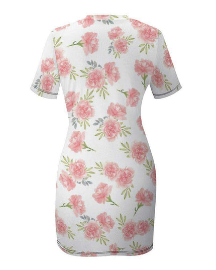 Chic White Wrap Dress with Short Sleeves and Round Neckline