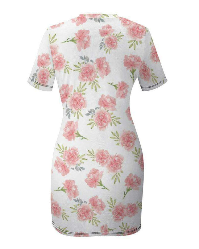 Chic White Wrap Dress with Short Sleeves and Round Neckline