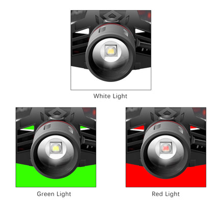 T6 XML LED Headlamp Zoomable 800lm Rechargeable Red Green White