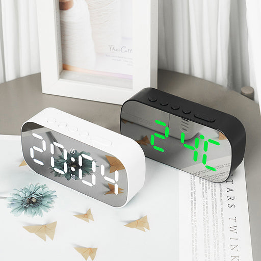 Elegant LED Digital Desktop Alarm Clock: Black & White with Green Accents