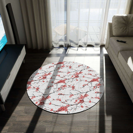 Luxurious Japanese Sakura Blossom Circular Rug - Premium Polyester Chenille Floral Elegance