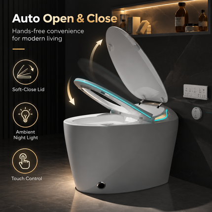 Smart Toilet with Built-In Bidet & Foot Sensor – Intelligent One-Piece, Auto Open/Close Lid
