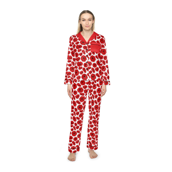 Red poppies w/ red collar Women's Satin Pajamas