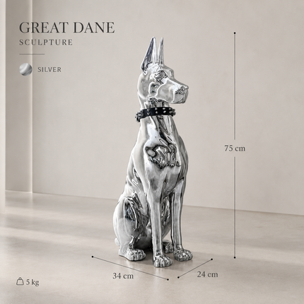 Oversized Electroplated Great Dane Floor Sculpture — Studded Collar Detail Sculptures & Statues modern-floor-decoration-electroplating-dog-porch-tv-cabinet-next-to-the-living-room-high-grade-ornaments-statue-home-accessories-1 Home & Garden > Decor > Sculptures & Statues