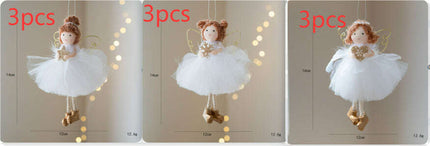 Christmas White Tulle Skirt Golden Wings Angel Girl Pendant