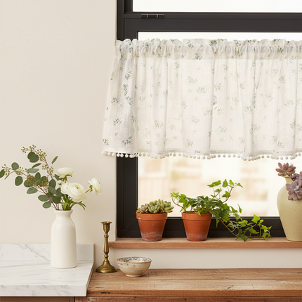Tassel & Daisy Short Café Curtain | Kitchen & Floating Window, 3 Styles