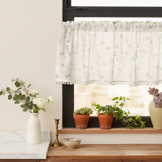 Tassel & Daisy Short Café Curtain | Kitchen & Floating Window, 3 Styles
