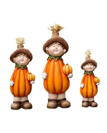 Whimsical Autumn Scarecrow Pumpkin Ceramic Figurine