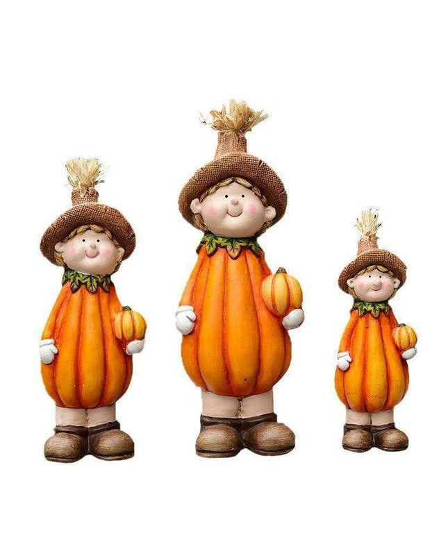 Whimsical Autumn Scarecrow Pumpkin Ceramic Figurine