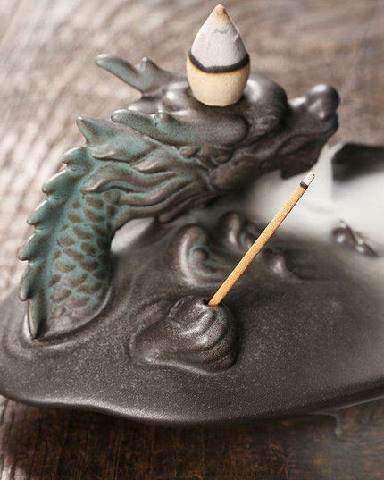 Majestic Dragon River Backflow Incense Fountain - Artisan Purple Sand Craft