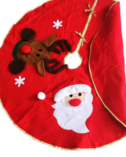 Festive Red Embroidered Christmas Tree Skirt - 90/100cm Diameter