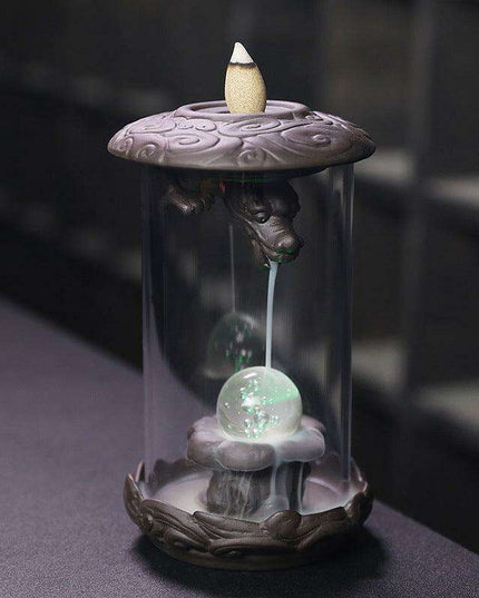 Enchanting Dragon LED Backflow Incense Fountain - Majestic Purple Sand with Protective Shield