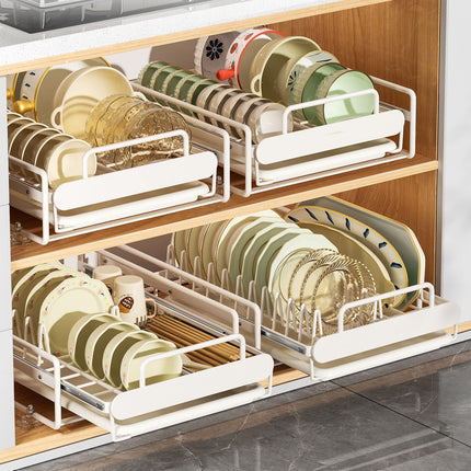 Pull-Out Kitchen Dish Rack Organizer with Adjustable Storage