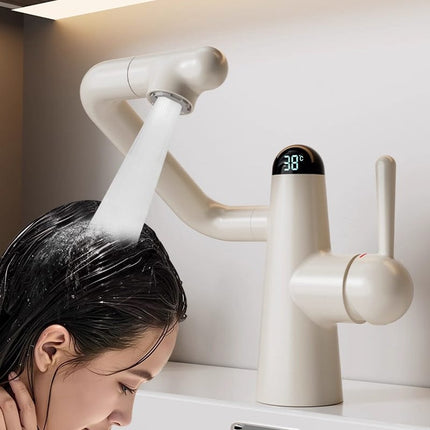 Anti Splash Brass Faucet Rotating Design and Digital Display in White Gunmetal