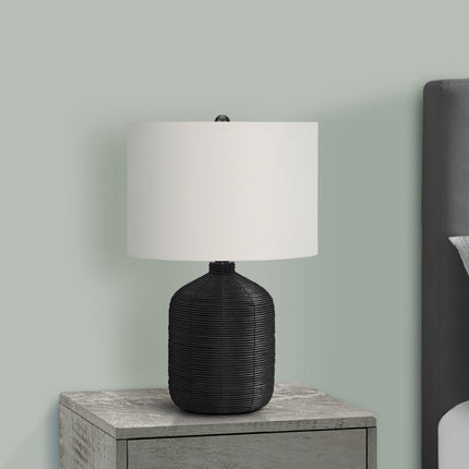 Room & Decor Modern 23"H Black Rattan Table Lamp with Ivory Shade