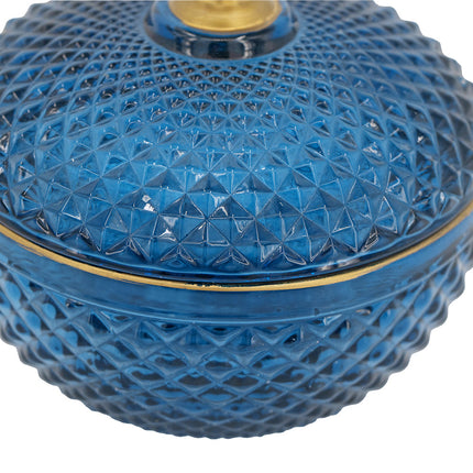 Room & Decor S2 Blue Gold Glass Candy Jar with Lid - Christmas Decor
