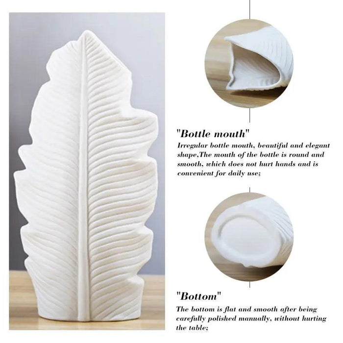 Leafy Elegance: Elegant White Ceramic Vase for Chic Home and Office Decor