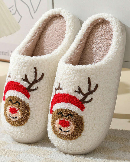 Christmas Home Slippers Cute Cartoon Santa Claus Cotton Slippers For Women And Men Couples Winter Warm Furry Shoes