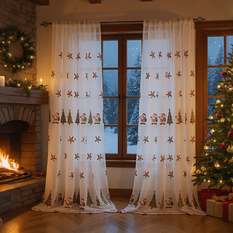 Peekaboo Studio Christmas Curtain with Tree Embroidery, Festive Design
