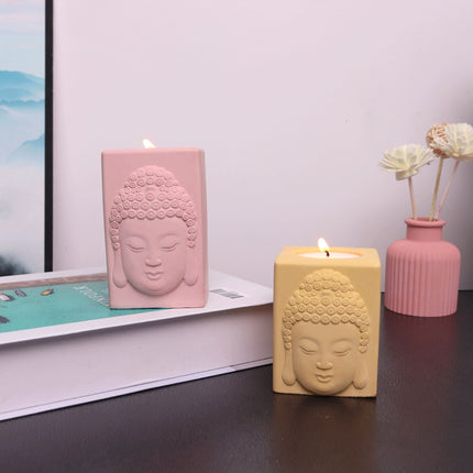 Cartoon Buddha Statue Candle Holder Silicone Mold Square For DIY Handmade