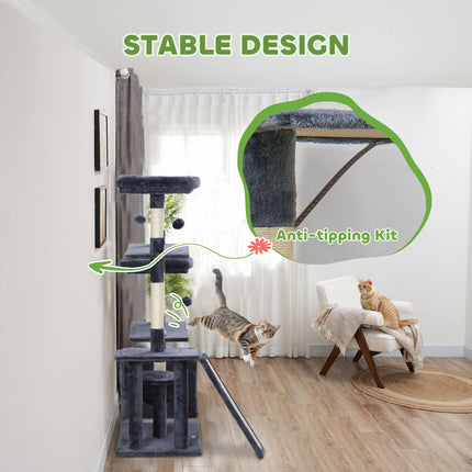 Peekaboo Studio 53" Cat Tree with Scratching Posts & Toy Balls - Dark