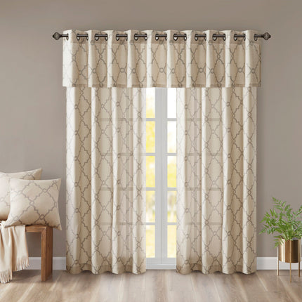 Room & Decor Fretwork Print Grommet Top Window Valance, 50x18", Beige