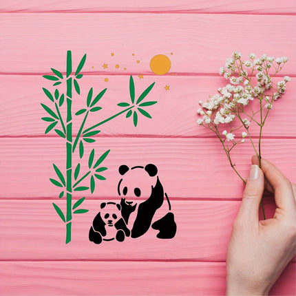 Panda Paradise Stencil Trio - A4 Templates for Creative Painting, Woodburning, and DIY Crafts with Bamboo Accents