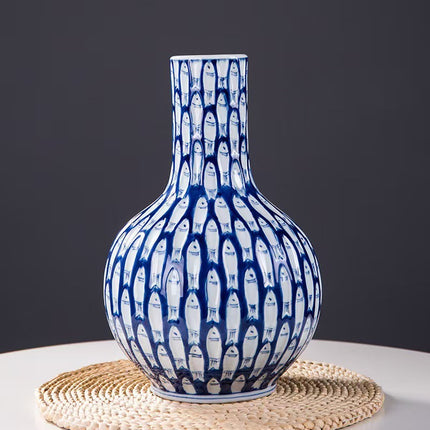 Jingdezhen Ceramic Vase Qin Hua Fish Vase In Zen Style