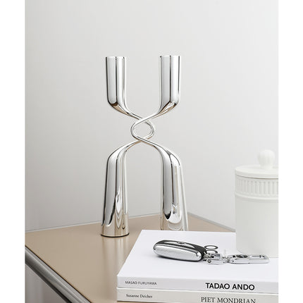 Modern Luxury Silver Metal Candle Holder Ornament For Home Decor
