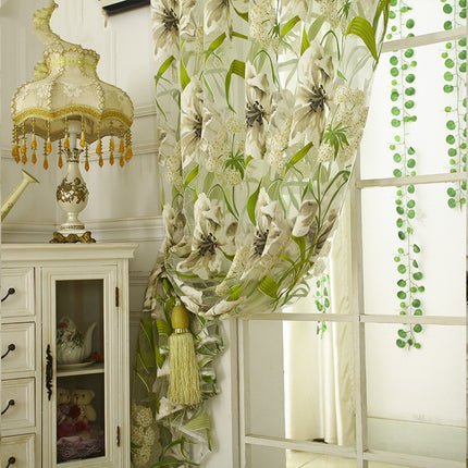 White Burnt-Out Yarn Sheer Curtain | Striped Translucent, 3 Sizes