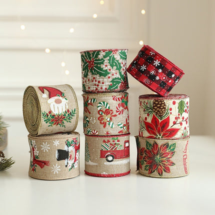 Peekaboo Studio Linen Christmas Ribbon - Rattan Garland, Festive Decor