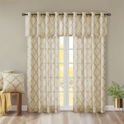 Room & Decor Fretwork Print Grommet Top Valance, Beige Gold, 50x18