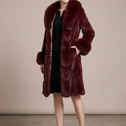 Women's Faux Fur Coat with Statement Collar and Cuffs