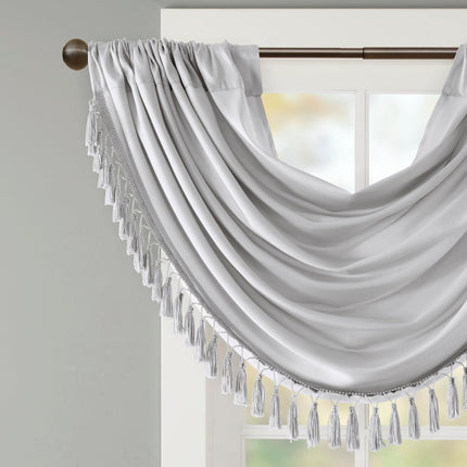 Room and Decor Faux Silk Waterfall Valance, Embellished, Silver 38x46