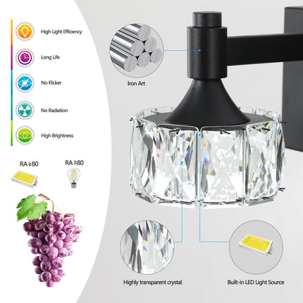 Room & Decor Modern 6-Light Matte Black LED Vanity Light with Crystal