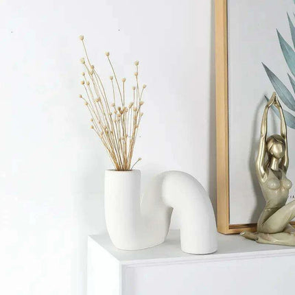 Sleek White Twisted Tube Ceramic Vase for Contemporary Decor