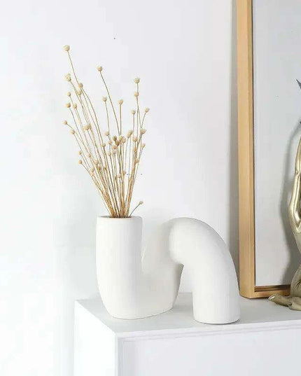 Sleek White Twisted Tube Ceramic Vase for Contemporary Decor