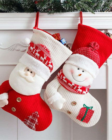 Large Red White Knitted Christmas Stocking Santa Claus Fireplace Decor Socks Xmas Gift Bags Candy Holder Decor For Home