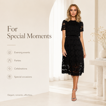 Moe Lace Evening Dress — Sleeveless Floral Mini with Flowy Skirt Dresses evening-dress-19 Clothing > Dresses > Evening Dresses