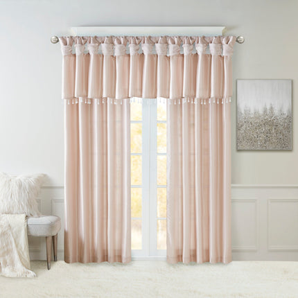 Room and Decor Lightweight Faux Silk Valance with Beads, Blush 50x26