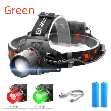 T6 XML LED Headlamp Zoomable 800lm Rechargeable Red Green White