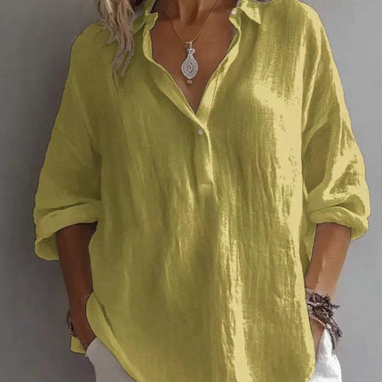 Women's Casual Long-Sleeved Lapel Pullover Shirt — Loose Fit, 3/4 Sleeve
