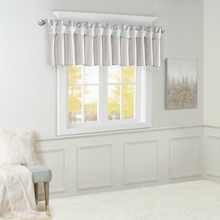 Room & Decor Lightweight Faux Silk Valance with Beads, 50x26" Silver