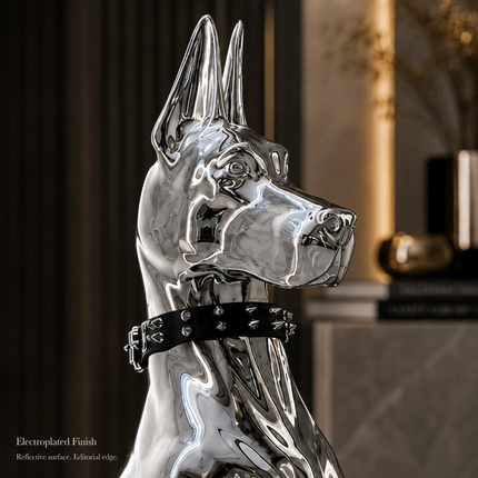 Oversized Electroplated Great Dane Floor Sculpture — Studded Collar Detail Sculptures & Statues modern-floor-decoration-electroplating-dog-porch-tv-cabinet-next-to-the-living-room-high-grade-ornaments-statue-home-accessories-1 Home & Garden > Decor > Sculptures & Statues
