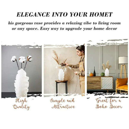Chic Feather: Modern White Ceramic Vase for Stylish Home and Office Decor