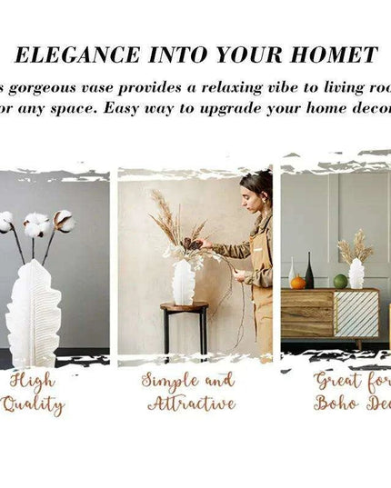 Chic Feather: Modern White Ceramic Vase for Stylish Home and Office Decor