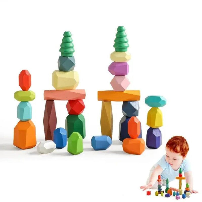 Rainbow Wooden Blocks Set for Developing Cognitive Skills
